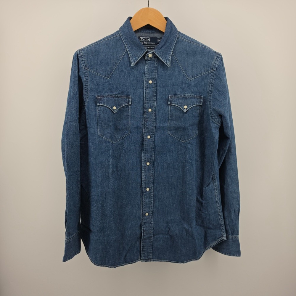 Polo Ralph Lauren Classic Western Denim Shirt Mens Medium Blue Snap Button Down